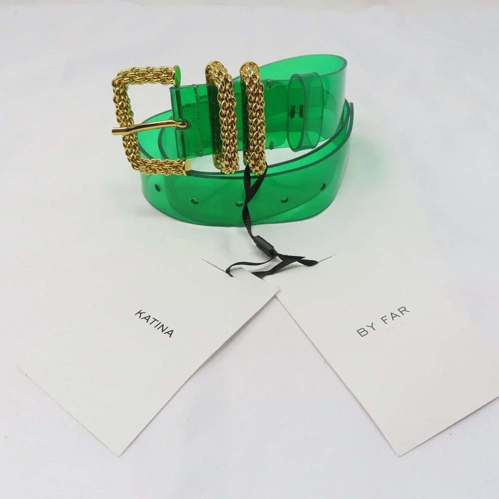 By Far Katina‎ Green PVC Belt Gold Chain Buckle Size Small Made in Bulgaria